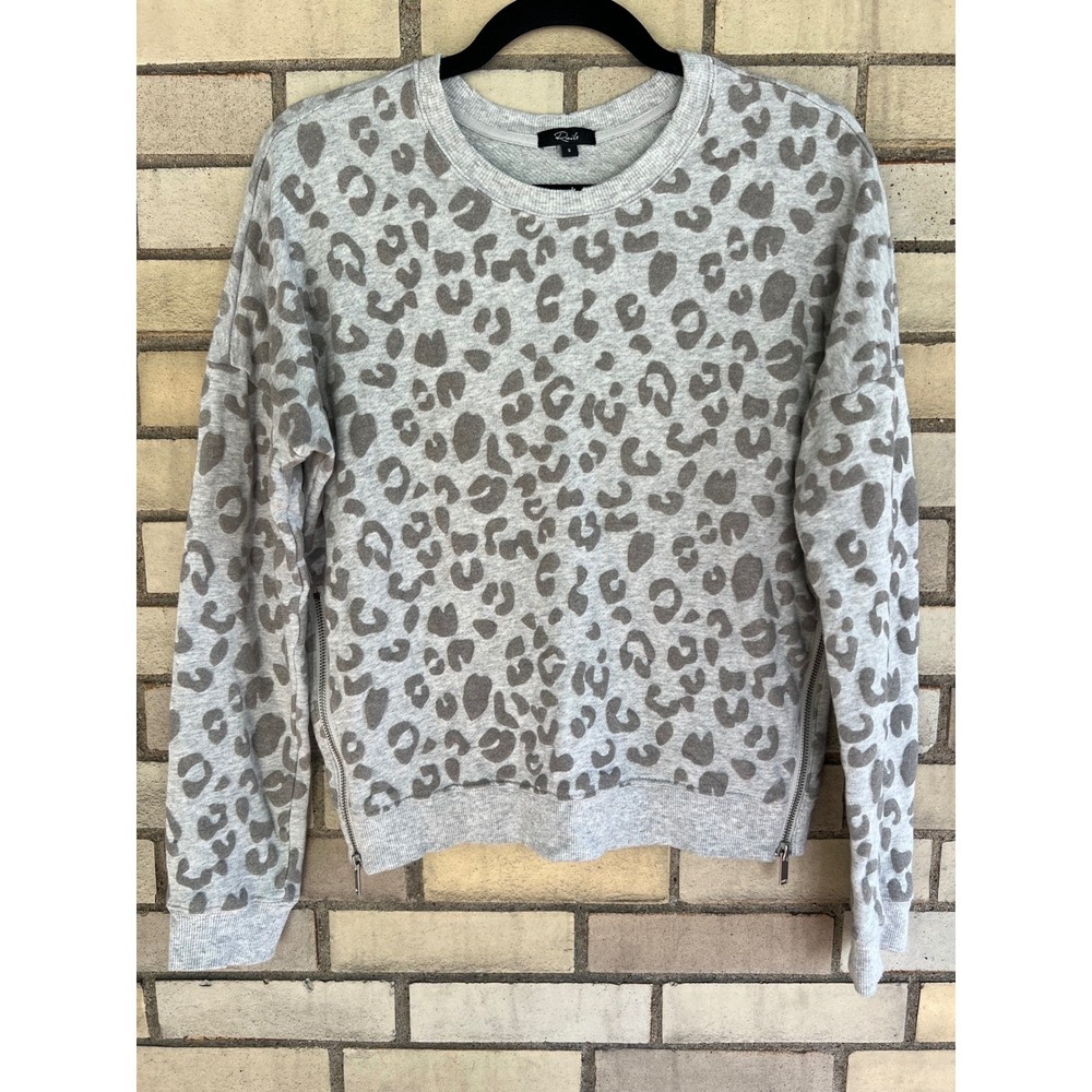 Rails Marlo Flocked Leopard Side Zip Sweatshirt Heather Gray Taupe Size Small